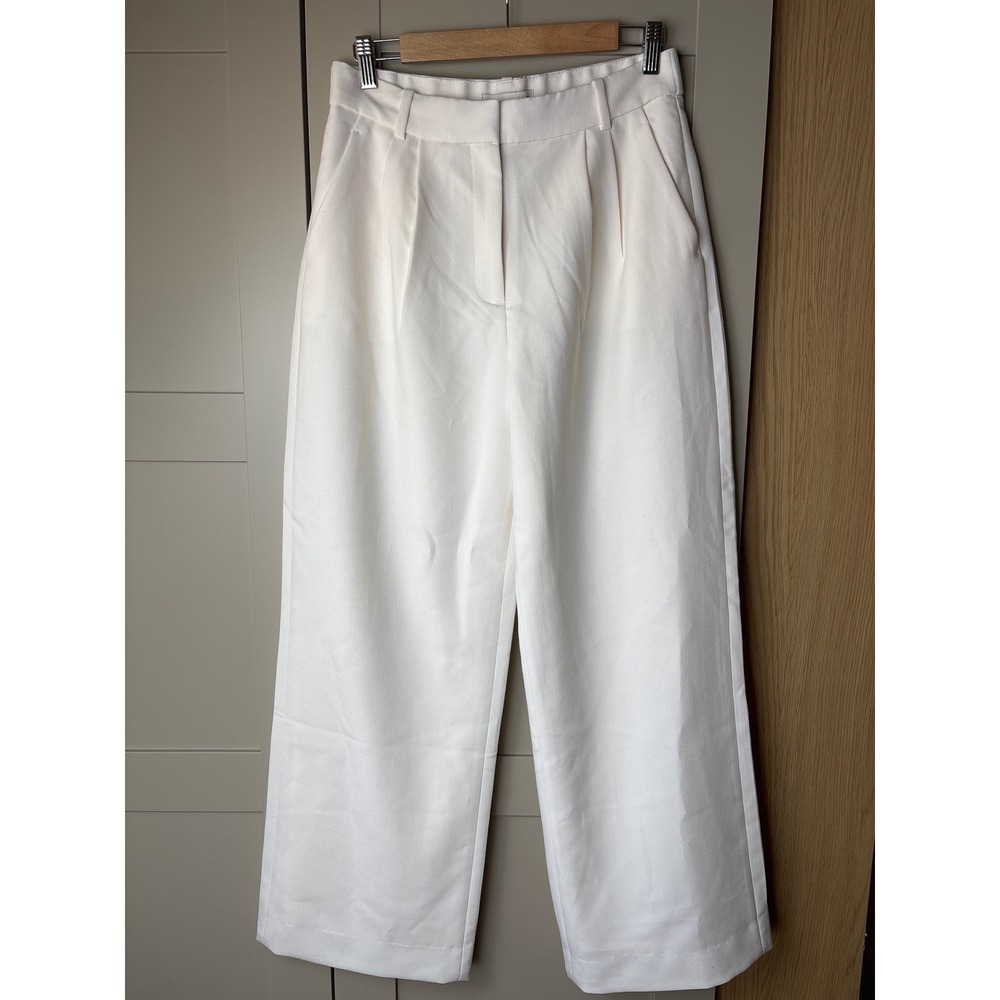 Abercrombie & Fitch Women's Sloane Tailored Pant White Wide Leg Quiet Luxury 29